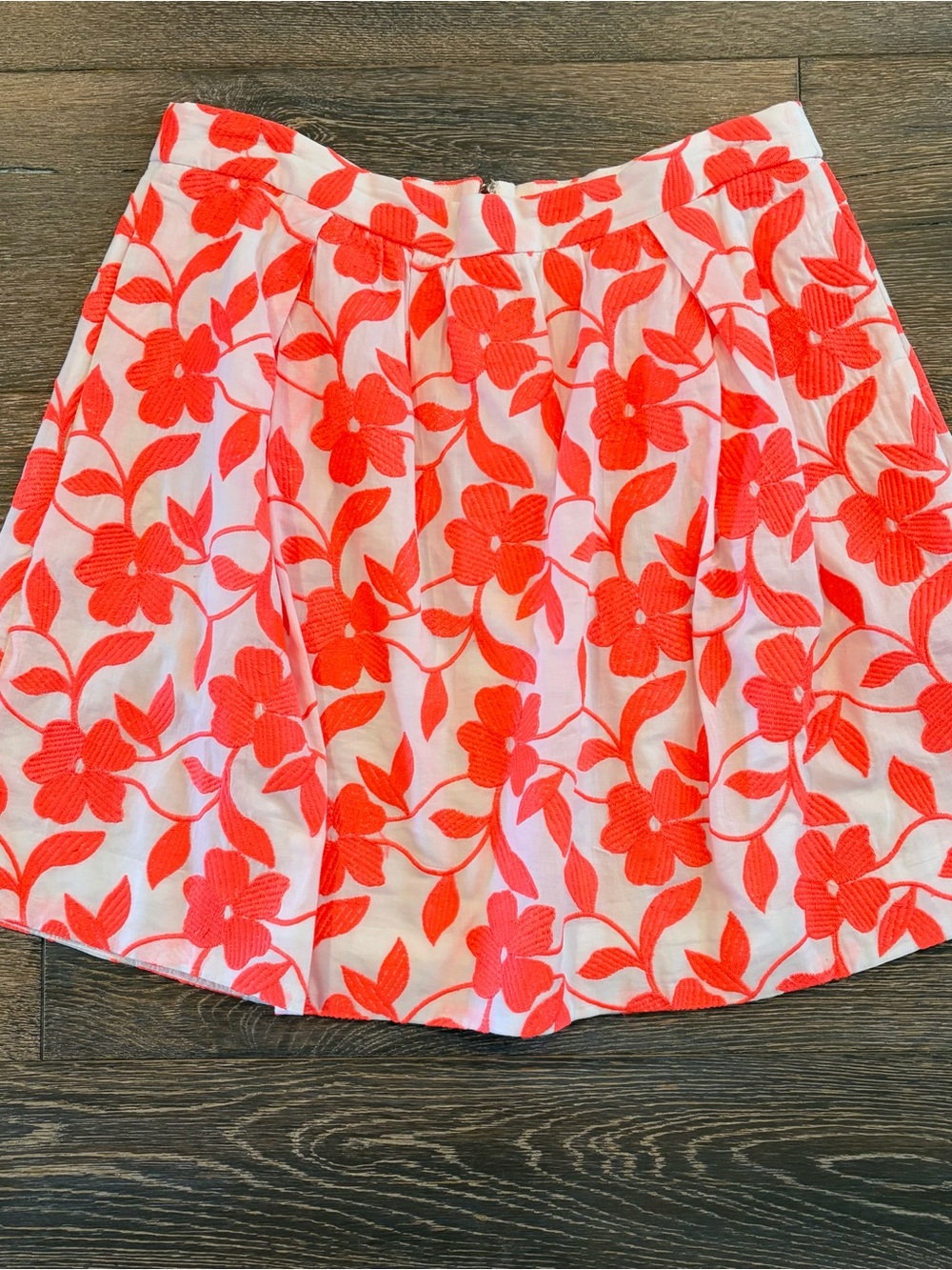 J. Crew White Skirt with Coral Floral Appliqué